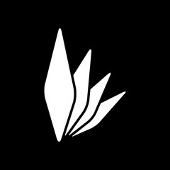 leaf bamboo. simple silhouette. White icon on black background. Inversion