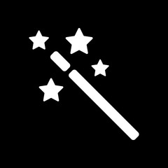 magic wand with stars. simple silhouette. White icon on black background. Inversion