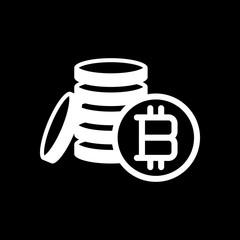 money bitcoin. simple silhouette. White icon on black background. Inversion