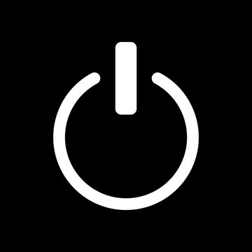 shut down, power. White icon on black background. Inversion