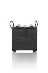 front view Di cut green olive wooden box on white background,handle,object,copy space