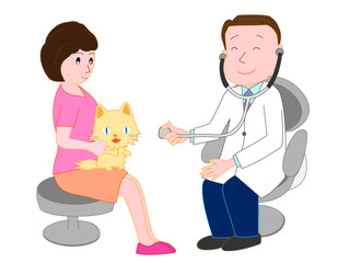獣医師に診察してもらっているペットの猫。