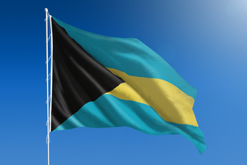 Bahamas flag on a clear blue sky day