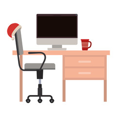 office workplace with christmas decoration