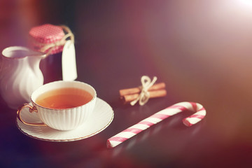 Set for breakfast. Sweets and pastries with nuts for tea on a bl