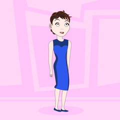 Cartoon Woman In Elegant Dress Over Abstract Pink Background Vector Illustration