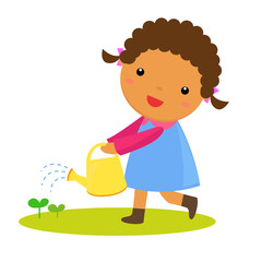 Illustration of a Kid Watering  