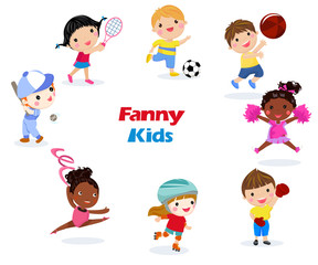 Boys and girls playing sports illustration