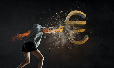 Fototapeta na wymiar Euro currecy fall. Mixed media