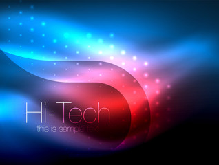 Glittering neon glowin wave, techno modern art abstract background, magical shiny template