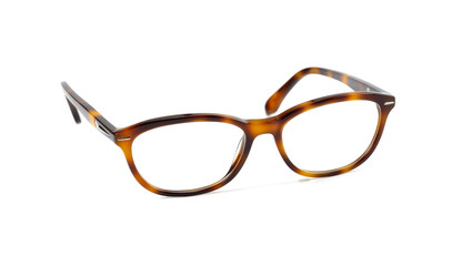 eyeglasses isolated on white, brown eyeglasses