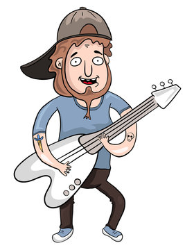 cartoon guitarist with electric guitar, vector illustration