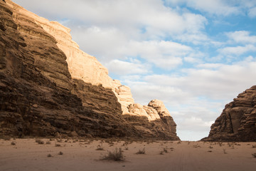 Nice view sand and big rocks in Wadi Rum desert in Jordan