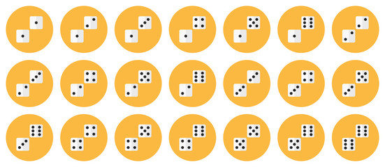 Pairs of white dices vector flat icon set