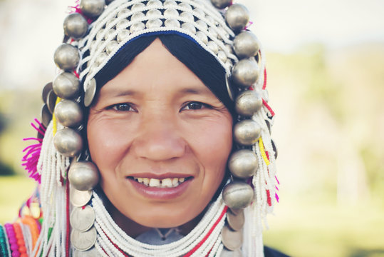 smile face close up young woman Hill tribe.
