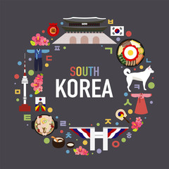 Korean traditional objects and landmarks. vector flat design illustration set 