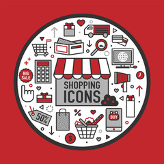 Obraz na płótnie Canvas Shopping object icons. vector flat design illustration set 