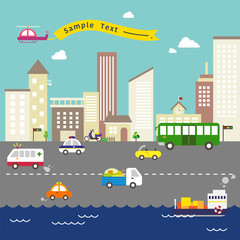 Naklejka premium The varied vehicles of the city. vector flat design illustration set 
