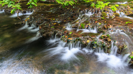Pristine river and waterfalls in autumn, in a remote forest in the Balkans