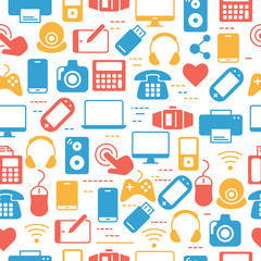 Seamless pattern with computers and accessories.