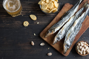 Assorted snacks for beer, dried fish