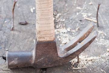 Hammer and nails Close Up.