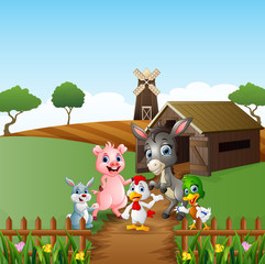 Farm background with happy animals