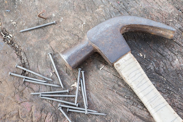 Hammer and nails Close Up.