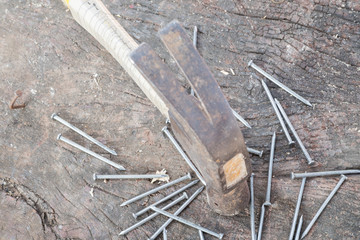 Hammer and nails Close Up.