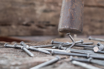 Hammer and nails Close Up.