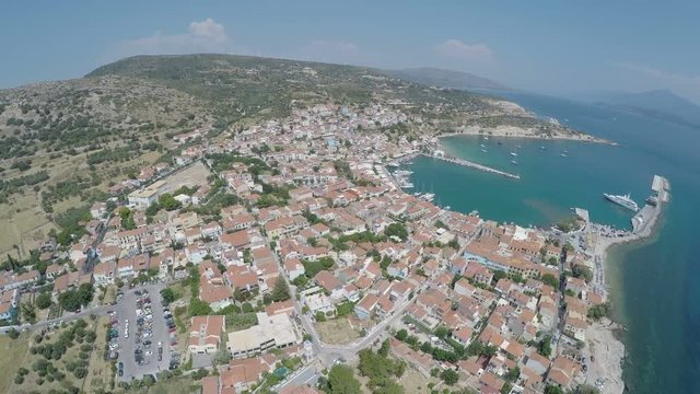 Aerial panoramic view of Pythagorio in Samos island