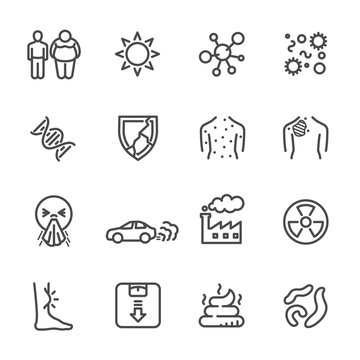 Cause of Cancer , Medical and healthcare icons set, Vector line icons  q q