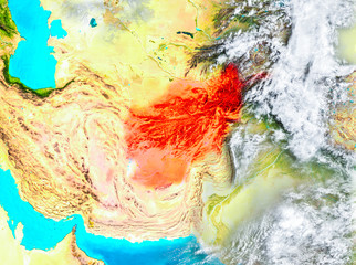 Afghanistan in red on Earth