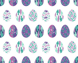 Seamless pattern with easter eggs in purple color. Pattern for holiday easter wallpaper or textile, gift wrapping
