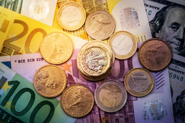 Coins are in euros and dollars in the macro