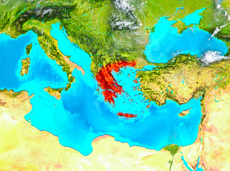 Greece in red on Earth