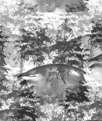 Watercolor abstract background, black and white,  nature, trees, forest landscape. Beautiful pattern, cover, illustration.