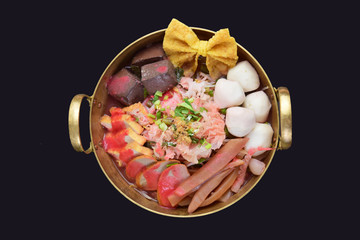 Yentafo, Red Sauce Noodle Soup, Thailand Street Food isolated on black background