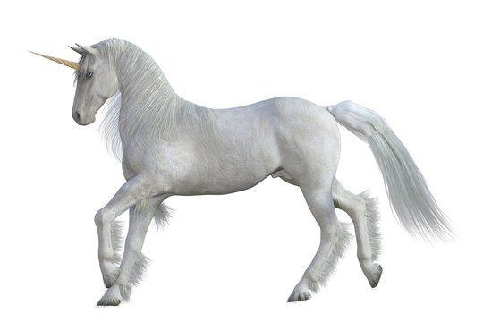 White Magical Unicorn Isolated On White, 3d Render