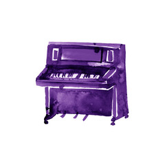 Piano. Musical instruments.Violet Isolated on white background. Watercolor illustration