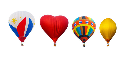 colorful hot air balloons flying isolated on white background