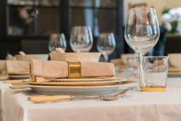 Empty glasses set in restaurant