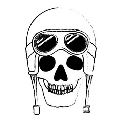 skull of motorcyclist helmet with googles