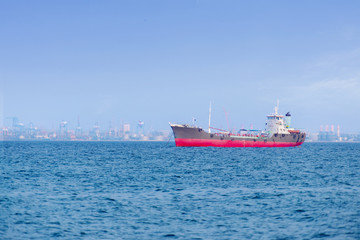 Cargo ship berthing at industrial port