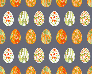 Seamless pattern with easter eggs in orange color. Pattern for holiday easter wallpaper or textile, gift wrapping
