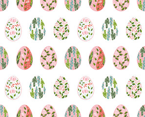 Seamless pattern with easter eggs in pink color. Pattern for holiday easter wallpaper or textile, gift wrapping