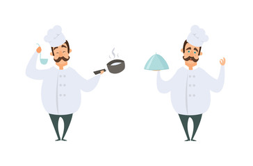 Funny characters of chef in action poses.