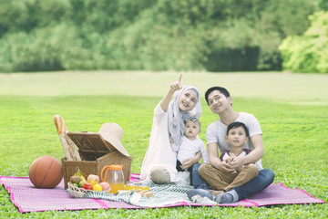 Beautiful woman picnicking with her family