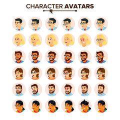 Business People Avatars Set Vector. Man, Woman. Face, Emotions. Default People Character Avatar Placeholder. Office Worker Person. Male, Female. Flat, Cartoon, Comic Art Isolated Illustration