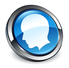 Head men face icon 3d blue round button